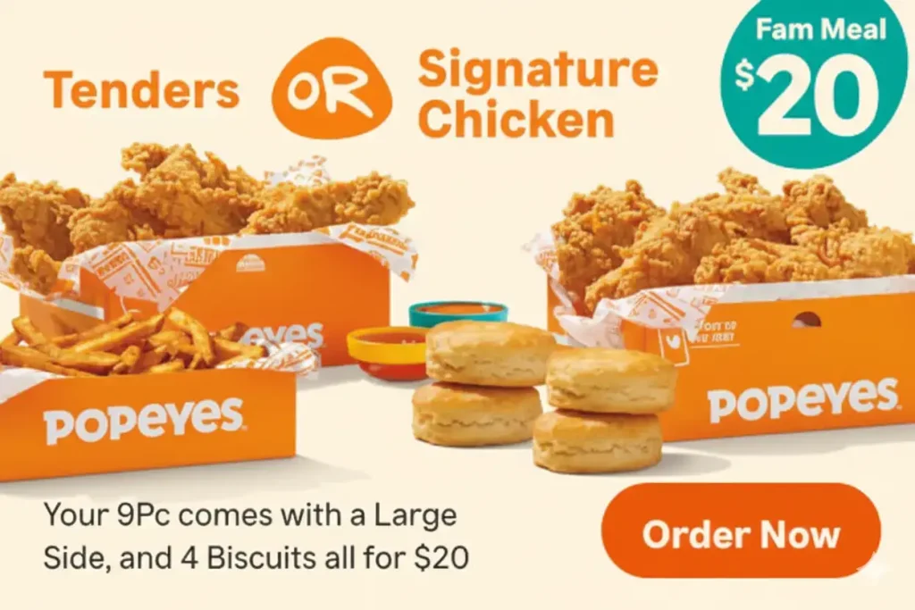 Popeyes $20 Family Meal with tenders or signature chicken, large side and biscuits