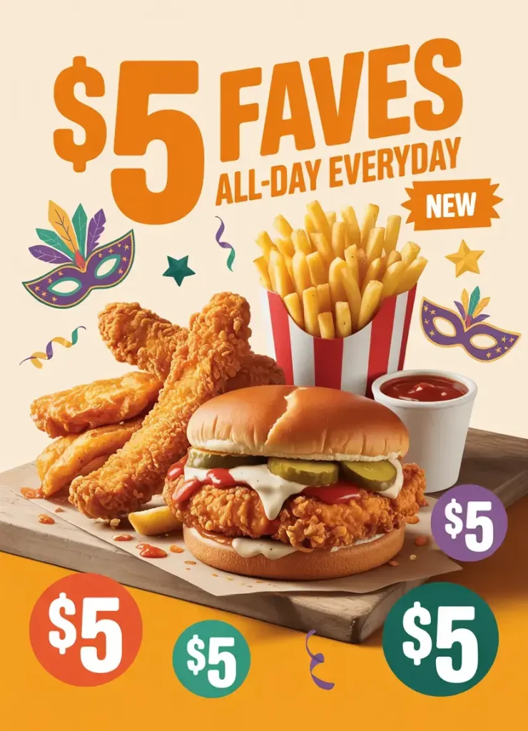 Popeyes $5 Faves Menu